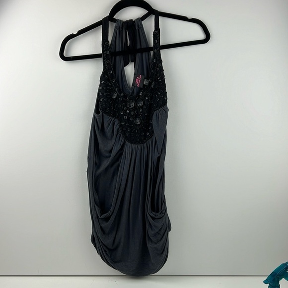 2b bebe charcoal flowy bedazzled rhinestone halter  tank top - Picture 4 of 10